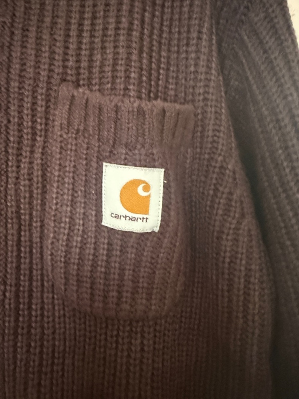 Carhartt Dark Brown Ribbed Zip Front Knit Jacket - Picture 5 of 6
